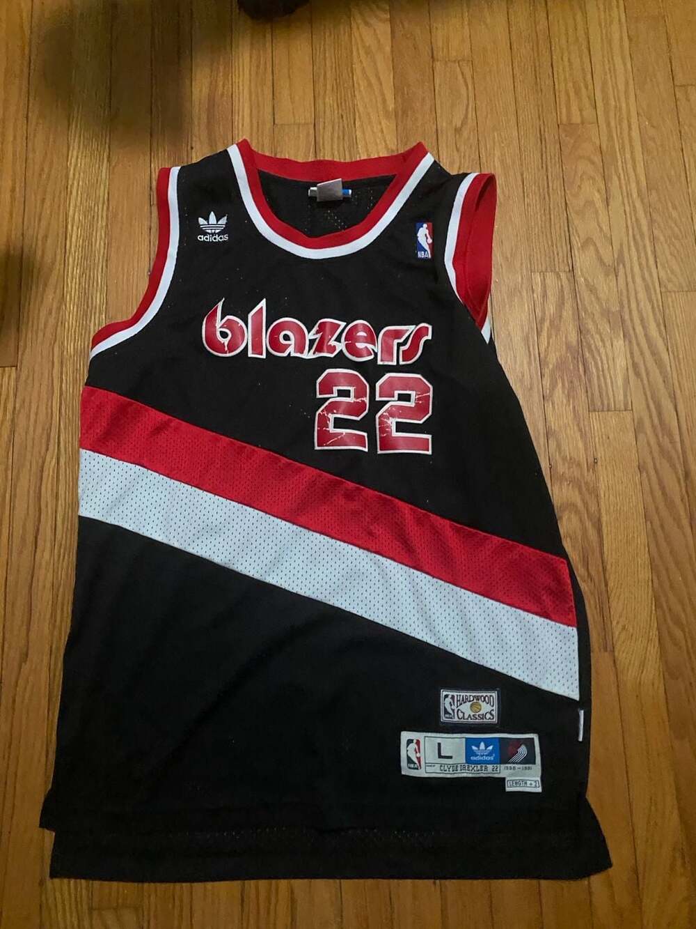 Adidas Portland Trail Blazers Clyde Drexler 22 Jersey Size L Hardwood Classics